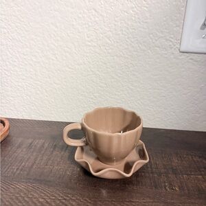 Hearth & Hand Beige Ceramic Cup and Saucer